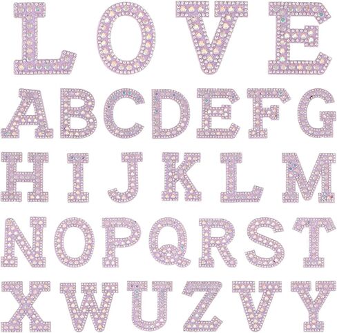 26 PCS أحجار الراين الحديد على بقع رسالة A-Z Bling Glitter Alphabet Chaking for Sew on Clothing أكياس القبعات DIY Craft Supplies (Purple) in Kuwait