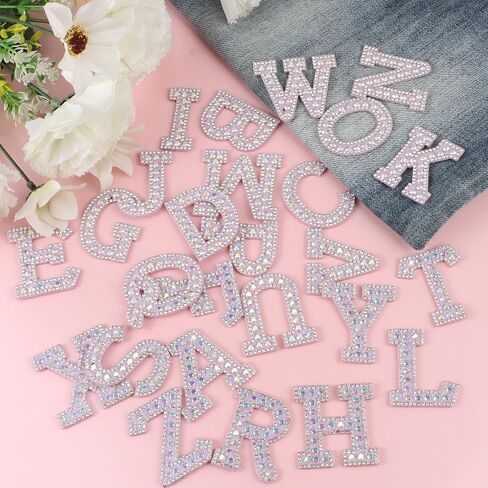 26 PCS أحجار الراين الحديد على بقع رسالة A-Z Bling Glitter Alphabet Chaking for Sew on Clothing أكياس القبعات DIY Craft Supplies (Purple) in Kuwait