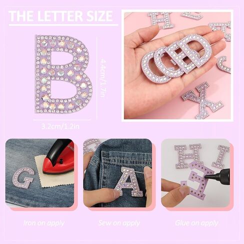 26 PCS أحجار الراين الحديد على بقع رسالة A-Z Bling Glitter Alphabet Chaking for Sew on Clothing أكياس القبعات DIY Craft Supplies (Purple) in Kuwait