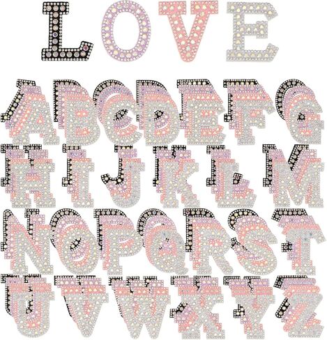 26 PCS أحجار الراين الحديد على بقع رسالة A-Z Bling Glitter Alphabet Chaking for Sew on Clothing أكياس القبعات DIY Craft Supplies (Purple) in Kuwait