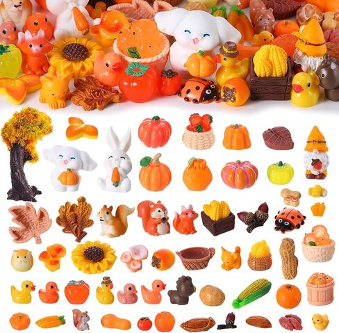 56 Pcs Autumn Mini Resin Figurines Tiny Thanksgiving Day Resin Ducks Mini Animal Statue Suitable for Dollhouse DIY Cake Garden Landscape Aquarium Birthday Party Decoration in Saudi Arabia