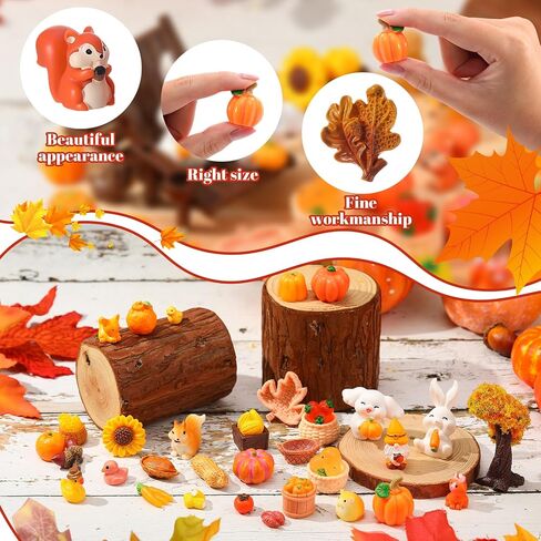 56 Pcs Autumn Mini Resin Figurines Tiny Thanksgiving Day Resin Ducks Mini Animal Statue Suitable for Dollhouse DIY Cake Garden Landscape Aquarium Birthday Party Decoration in Saudi Arabia