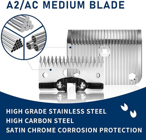 A2/AC متوسطة الشفرة متوافقة مع نجم Lister ، والأسطورة ، والحرية ، والانصهار كليبرز الحيوانات ، مصنوعة من الفولاذ المقاوم للصدأ ، طول مقطوع 3/32 في (2.5 مم) (شفرة متوسطة 2Pack) in Kuwait