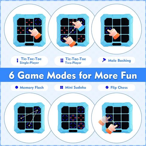 لعبة TIC TAC Toe ، 6 في 1 TIC TIC TIC مع كتم الصوت وإعادة الشحن - لعبة لوحة السفر المحمولة للأطفال الذين تتراوح أعمارهم in Kuwait