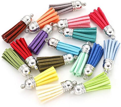 100 Pcs Faux Suede Leather Tassel Pendants Small Keychain Tassels Earrings Tassel Charms Jewelry Making Tassels with Loop for DIY Crafts Royal Blue in Saudi Arabia