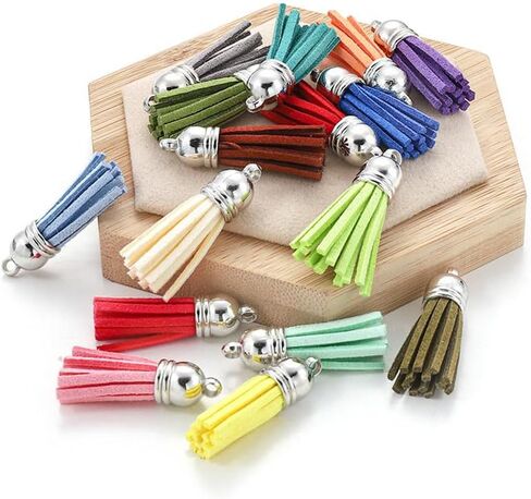 100 Pcs Faux Suede Leather Tassel Pendants Small Keychain Tassels Earrings Tassel Charms Jewelry Making Tassels with Loop for DIY Crafts Royal Blue in Saudi Arabia