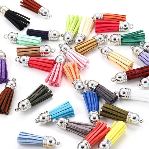 100 Pcs Faux Suede Leather Tassel Pendants Small Keychain Tassels Earrings Tassel Charms Jewelry Making Tassels with Loop for DIY Crafts Royal Blue in Saudi Arabia