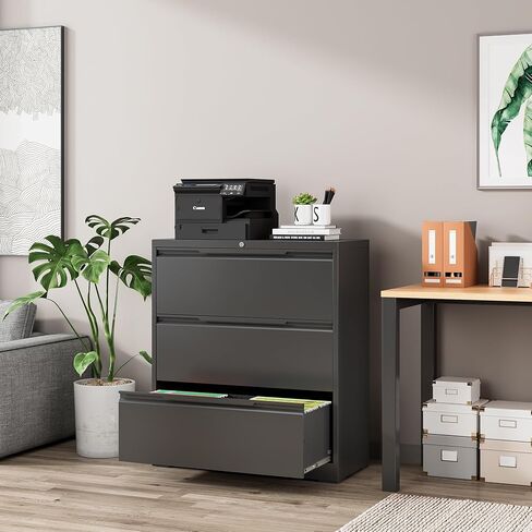 Lateral File Cabinet, 3 Drawer Lateral File Cabinet with Lock, Lockable Metal File Cabinet for Home Office, File Cabinet for Letter/Legal/F4/A4 Size (Black, 3 Drawer) in Saudi Arabia