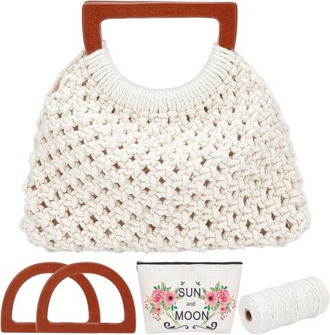 Webeedy Macrame Bag Diy Kit للبالغين Macrame Kit للمبتدئين Macrame Pres DIY Kit للنساء Macrame Handbag مع Hobbies Wooden Hobbies Project for Starter Christmas Boho Gift Idea (Natural) in Kuwait