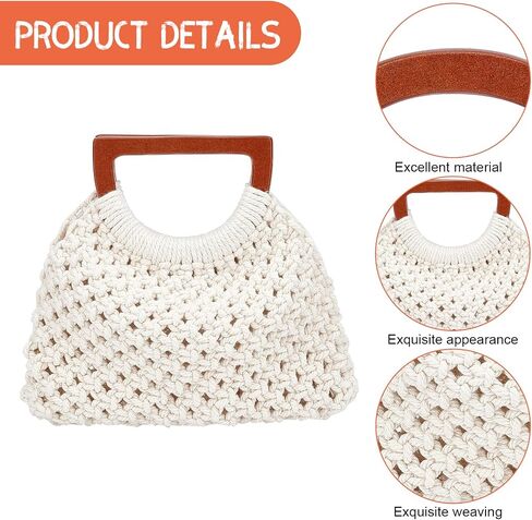 Webeedy Macrame Bag Diy Kit للبالغين Macrame Kit للمبتدئين Macrame Pres DIY Kit للنساء Macrame Handbag مع Hobbies Wooden Hobbies Project for Starter Christmas Boho Gift Idea (Natural) in Kuwait