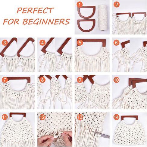 Webeedy Macrame Bag Diy Kit للبالغين Macrame Kit للمبتدئين Macrame Pres DIY Kit للنساء Macrame Handbag مع Hobbies Wooden Hobbies Project for Starter Christmas Boho Gift Idea (Natural) in Kuwait