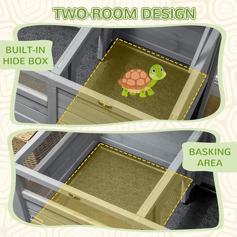 PawHut Tortoise Habitat with Shelf Storage, Tortoise Enclosure with Weather Protection, Reptile Enclosure with Tray, Light Support Frame, Light Gray in Saudi Arabia