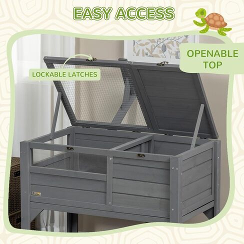 PawHut Tortoise Habitat with Shelf Storage, Tortoise Enclosure with Weather Protection, Reptile Enclosure with Tray, Light Support Frame, Light Gray in Saudi Arabia