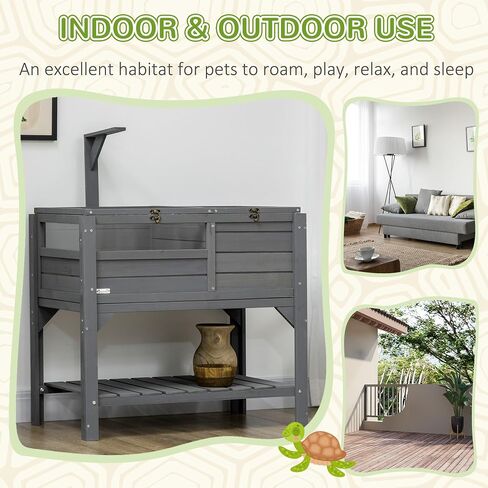 PawHut Tortoise Habitat with Shelf Storage, Tortoise Enclosure with Weather Protection, Reptile Enclosure with Tray, Light Support Frame, Light Gray in Saudi Arabia