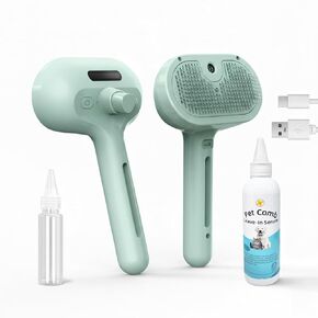 Pet Steam Brush for Dog & Cat, 3 in 1 Spray Hair Removal Comb for Shedding & Grooming, Water Brush for Long & Short Haired Pets, Includes 200ml Shampoo & USB Rechargeable Design, White in Kuwait
