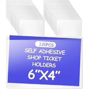 Outus Self Adhesive Shop Ticket Holders Clear Plastic Sleeves Adhesive Pockets Work Order Job Ticket Holders for Home Office Posting Signs(5 x 8 Inch,60 Pcs) in Kuwait