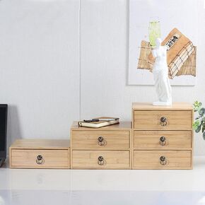 مربع تخزين سطح المكتب مع أدراج - خزانة ملفات خشبية مسطحة ، صندوق تخزين متعدد الطبقات ، منظمي خزانة ملفات سطح المكتب ، خزانة تخزين علاج A4 لمكتب سطح المكتب المنزلي (3 طبقة) in Kuwait