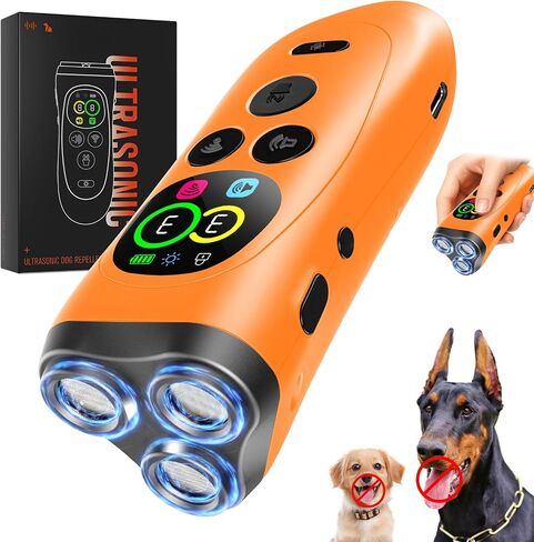 Dog Bark Deterrent Device,3X Ultrasonic Anti Barking with Color LCD Screen,7 Training Modes 35 FT Range Correct Bad Behavior Indoors Outdoors,Safe & Humane Rechargeable Bark Control for Dogs-Orange in Saudi Arabia