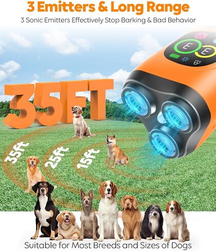 Dog Bark Deterrent Device,3X Ultrasonic Anti Barking with Color LCD Screen,7 Training Modes 35 FT Range Correct Bad Behavior Indoors Outdoors,Safe & Humane Rechargeable Bark Control for Dogs-Orange in Saudi Arabia