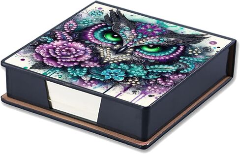 Memo Paper Storage Box Diamond Art Painting Leather 4.2x4.2 in Sticky Note Holder for Organizer Notepad Holder with 160 Sticky Notes Office Supplies Desk Accessories-Owl in Kuwait