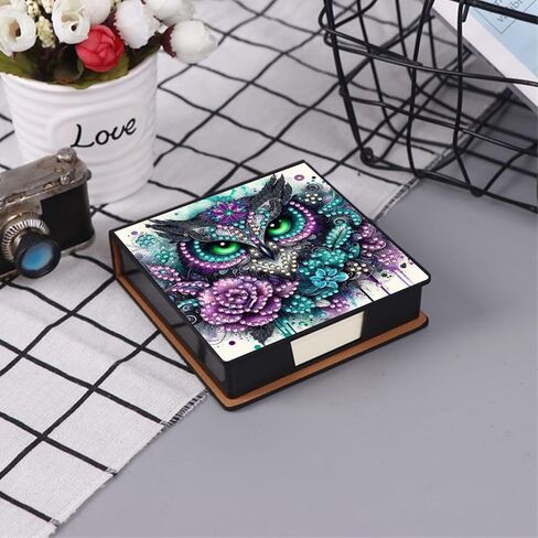 Memo Paper Storage Box Diamond Art Painting Leather 4.2x4.2 in Sticky Note Holder for Organizer Notepad Holder with 160 Sticky Notes Office Supplies Desk Accessories-Owl in Kuwait