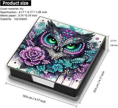 Memo Paper Storage Box Diamond Art Painting Leather 4.2x4.2 in Sticky Note Holder for Organizer Notepad Holder with 160 Sticky Notes Office Supplies Desk Accessories-Owl in Kuwait