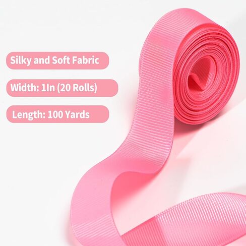 Grosgrain Ribbon 3/8 inch 20 Colors 5 Yards/Roll, Total 100 Yards Per Package for Christmas Tree, Wreath Decorations, Bow Making, Gift Wrapping, Flower Bouquet in Kuwait