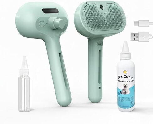 فرشاة بخار للحيوانات الأليفة للكلاب والقط ، 3 في 1 مشط إزالة الشعر للرذاذ للتسلق والاستمالة ، فرشاة المياه للحيوانات الأليفة الطويلة والقصيرة ، تشمل 200 مل شامبو و USB القابلة لإعادة الشحن ، أبيض in Kuwait