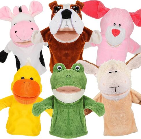 6 Pcs Hand Puppet Animal Hand Puppet Set with Working Mouth 9.8 Inch Animal Puppet Soft Plush Toy for Storytelling Teaching Preschool Show Theater Birthday Gifts(Farm Animals) in Saudi Arabia