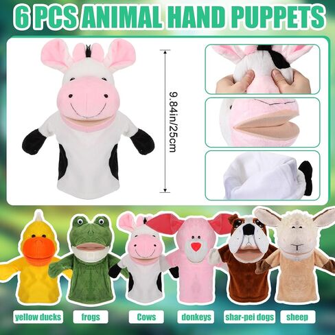 6 Pcs Hand Puppet Animal Hand Puppet Set with Working Mouth 9.8 Inch Animal Puppet Soft Plush Toy for Storytelling Teaching Preschool Show Theater Birthday Gifts(Farm Animals) in Saudi Arabia