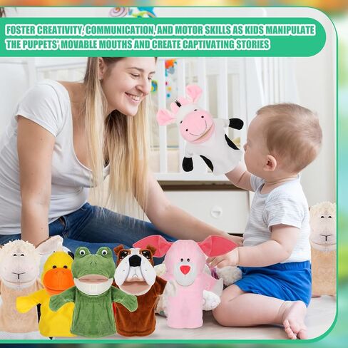 6 Pcs Hand Puppet Animal Hand Puppet Set with Working Mouth 9.8 Inch Animal Puppet Soft Plush Toy for Storytelling Teaching Preschool Show Theater Birthday Gifts(Farm Animals) in Saudi Arabia