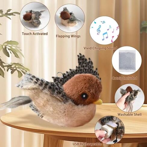 Flying Bird Cat Toy, Flappy Bird Toy for Indoor Play – USB Rechargeable Interactive Bird Toy with Real Feathers, Chirping Sounds & Remote Control in Kuwait