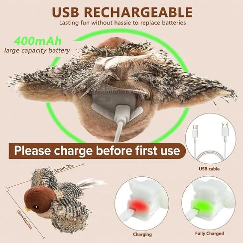 Flying Bird Cat Toy, Flappy Bird Toy for Indoor Play – USB Rechargeable Interactive Bird Toy with Real Feathers, Chirping Sounds & Remote Control in Kuwait