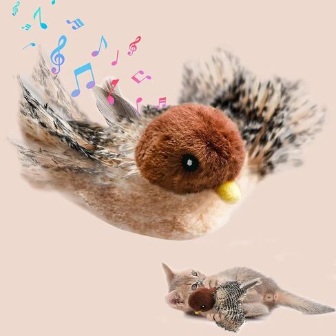 Flying Bird Cat Toy, Flappy Bird Toy for Indoor Play – USB Rechargeable Interactive Bird Toy with Real Feathers, Chirping Sounds & Remote Control in Kuwait