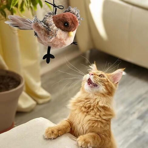 Flying Bird Cat Toy, Flappy Bird Toy for Indoor Play – USB Rechargeable Interactive Bird Toy with Real Feathers, Chirping Sounds & Remote Control in Kuwait
