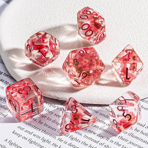 Flower Resin D&D Dice Set, 7pcs Polyhedral Dice for Dungeons and Dragons, RPG, MTG, Role Playing Games (D4, D6, D8, D10, D12, D20, D%) in Saudi Arabia