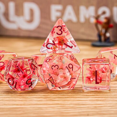 Flower Resin D&D Dice Set, 7pcs Polyhedral Dice for Dungeons and Dragons, RPG, MTG, Role Playing Games (D4, D6, D8, D10, D12, D20, D%) in Saudi Arabia