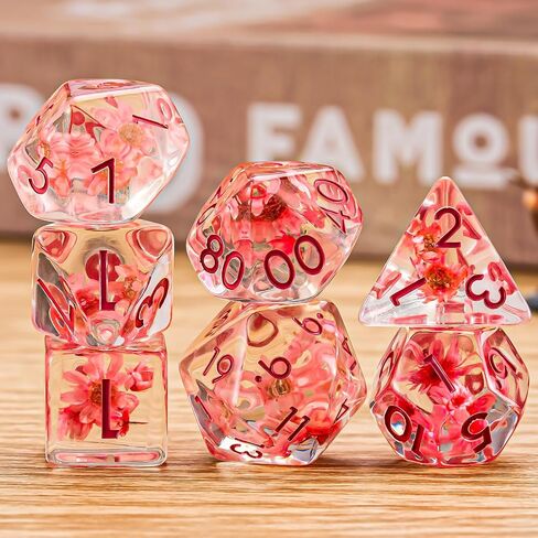 Flower Resin D&D Dice Set, 7pcs Polyhedral Dice for Dungeons and Dragons, RPG, MTG, Role Playing Games (D4, D6, D8, D10, D12, D20, D%) in Saudi Arabia