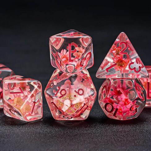 Flower Resin D&D Dice Set, 7pcs Polyhedral Dice for Dungeons and Dragons, RPG, MTG, Role Playing Games (D4, D6, D8, D10, D12, D20, D%) in Saudi Arabia