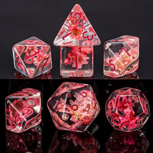 Flower Resin D&D Dice Set, 7pcs Polyhedral Dice for Dungeons and Dragons, RPG, MTG, Role Playing Games (D4, D6, D8, D10, D12, D20, D%) in Saudi Arabia