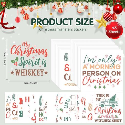 48 Sheets Vintage Christmas Rub On Transfers for Crafts, Rub On Transfers Christmas Wood Slices, Balls,Holiday Decoration Ornaments,2.5 * 2.5inch in Kuwait