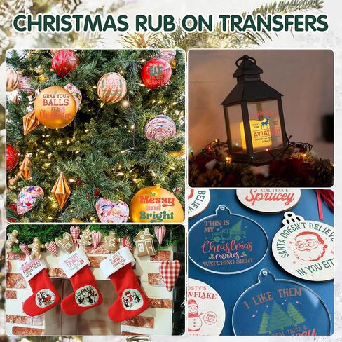48 Sheets Vintage Christmas Rub On Transfers for Crafts, Rub On Transfers Christmas Wood Slices, Balls,Holiday Decoration Ornaments,2.5 * 2.5inch in Kuwait