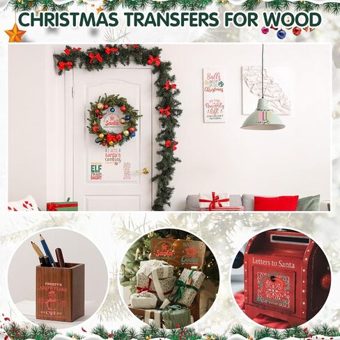 48 Sheets Vintage Christmas Rub On Transfers for Crafts, Rub On Transfers Christmas Wood Slices, Balls,Holiday Decoration Ornaments,2.5 * 2.5inch in Kuwait