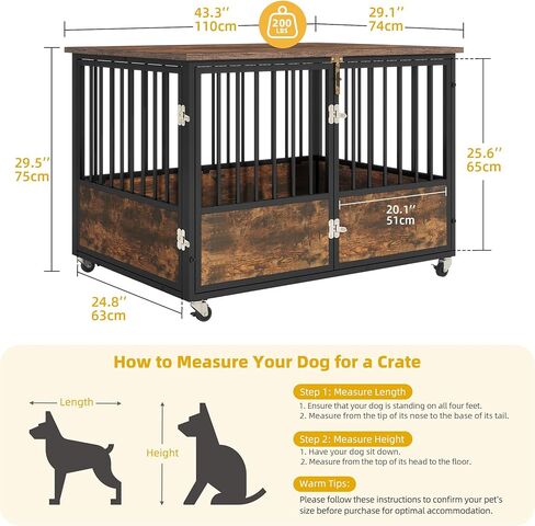 DWVO Dog Dog Crate Furniture with Wheels ، 43 inch Dog Beterature Furniture end Crate للكلاب ، المزرعة الزخرفية الكلب القفص الطاولة مع الأبواب المزدوجة ، مقاومة للمضغ ، ريفي بني in Saudi Arabia