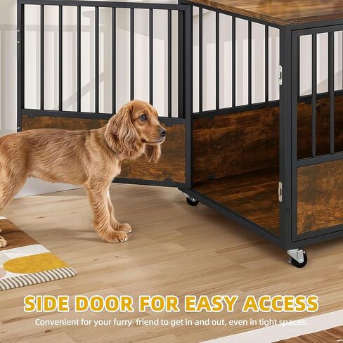 DWVO Dog Dog Crate Furniture with Wheels ، 43 inch Dog Beterature Furniture end Crate للكلاب ، المزرعة الزخرفية الكلب القفص الطاولة مع الأبواب المزدوجة ، مقاومة للمضغ ، ريفي بني in Saudi Arabia