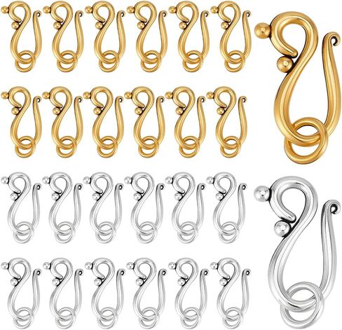 PH PandaHall 100 Sets 2 Colors S Hook Ring Clasps Tibetan S Hook Eye Clasp Metal Toggle Clasps Jewelry Connectors for Jewelry Making Necklace Bracelet DIY Crafts, Antique Golden/Antique Silver in Saudi Arabia