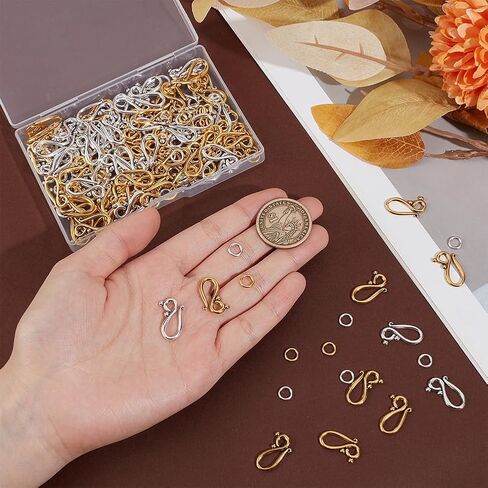 PH PandaHall 100 Sets 2 Colors S Hook Ring Clasps Tibetan S Hook Eye Clasp Metal Toggle Clasps Jewelry Connectors for Jewelry Making Necklace Bracelet DIY Crafts, Antique Golden/Antique Silver in Saudi Arabia