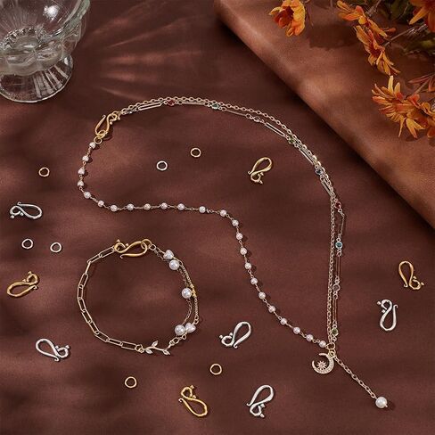 PH PandaHall 100 Sets 2 Colors S Hook Ring Clasps Tibetan S Hook Eye Clasp Metal Toggle Clasps Jewelry Connectors for Jewelry Making Necklace Bracelet DIY Crafts, Antique Golden/Antique Silver in Saudi Arabia