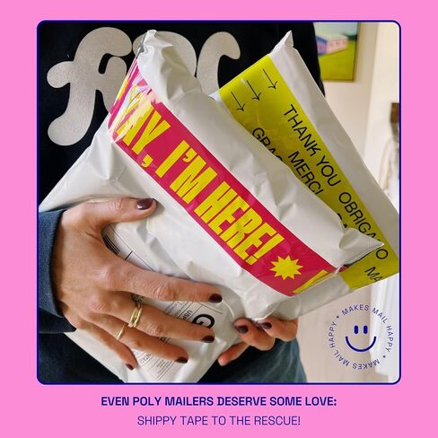 شريط التعبئة المزخرف مع موزع وردي - ياي أنا هنا! Pink & Yellow ، 1.88 "× 22.2 ياردة - شريط شحن مطبوع لطيف للهدايا وأساسيات الأعمال الصغيرة والمراسلين in Kuwait