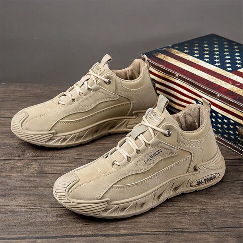 ANUFER Mens PU + Mesh Sport Shoes Fashion Chunky Sneakers Height Increasing Trainers Shoes in Kuwait